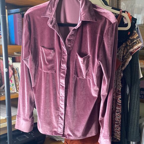 Velour Button-Up Shirt in Mauve - Picture 1 of 4